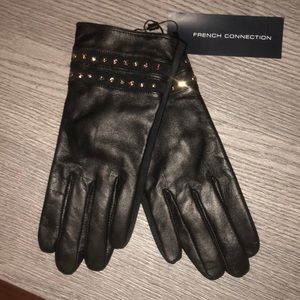 French Connection black leather gloves